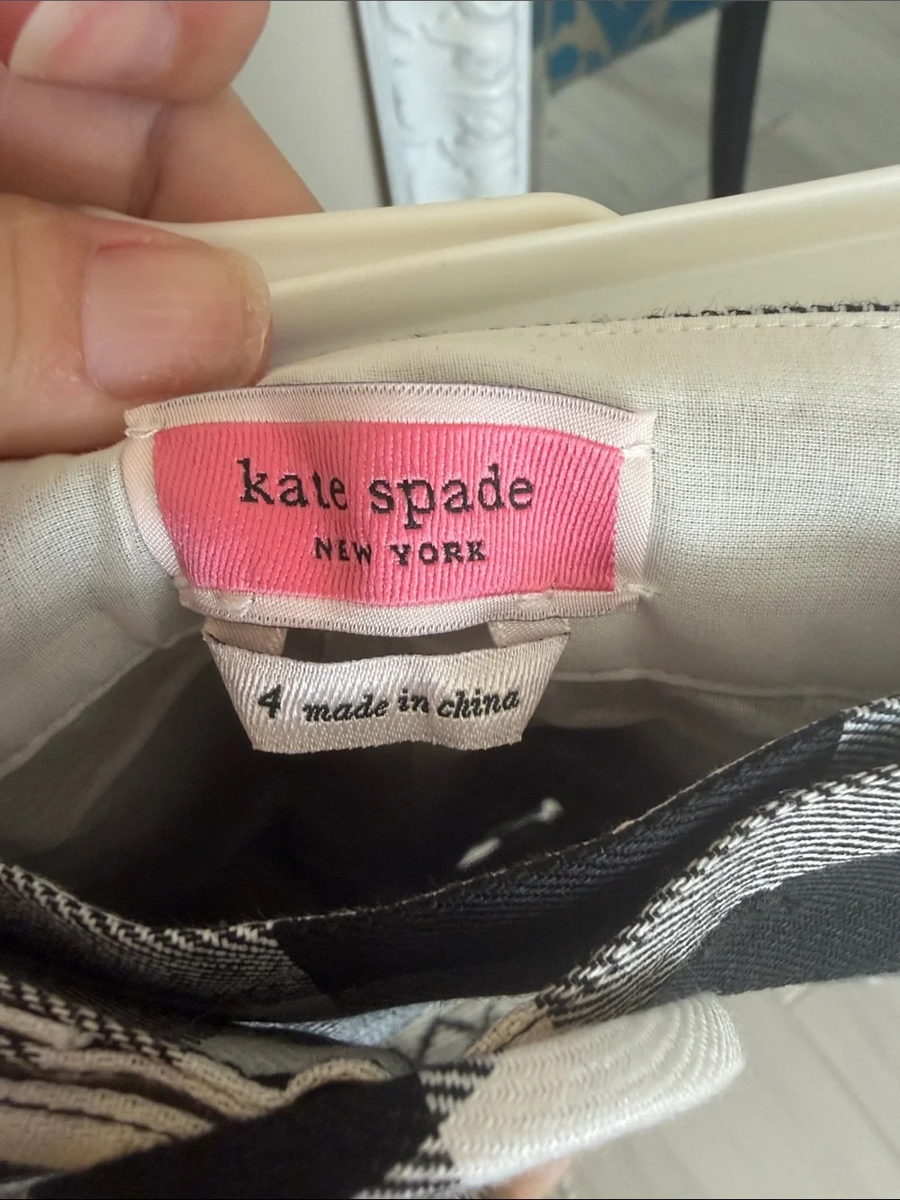 kate spade Black and White Gingham A-Line Skirt with Belt